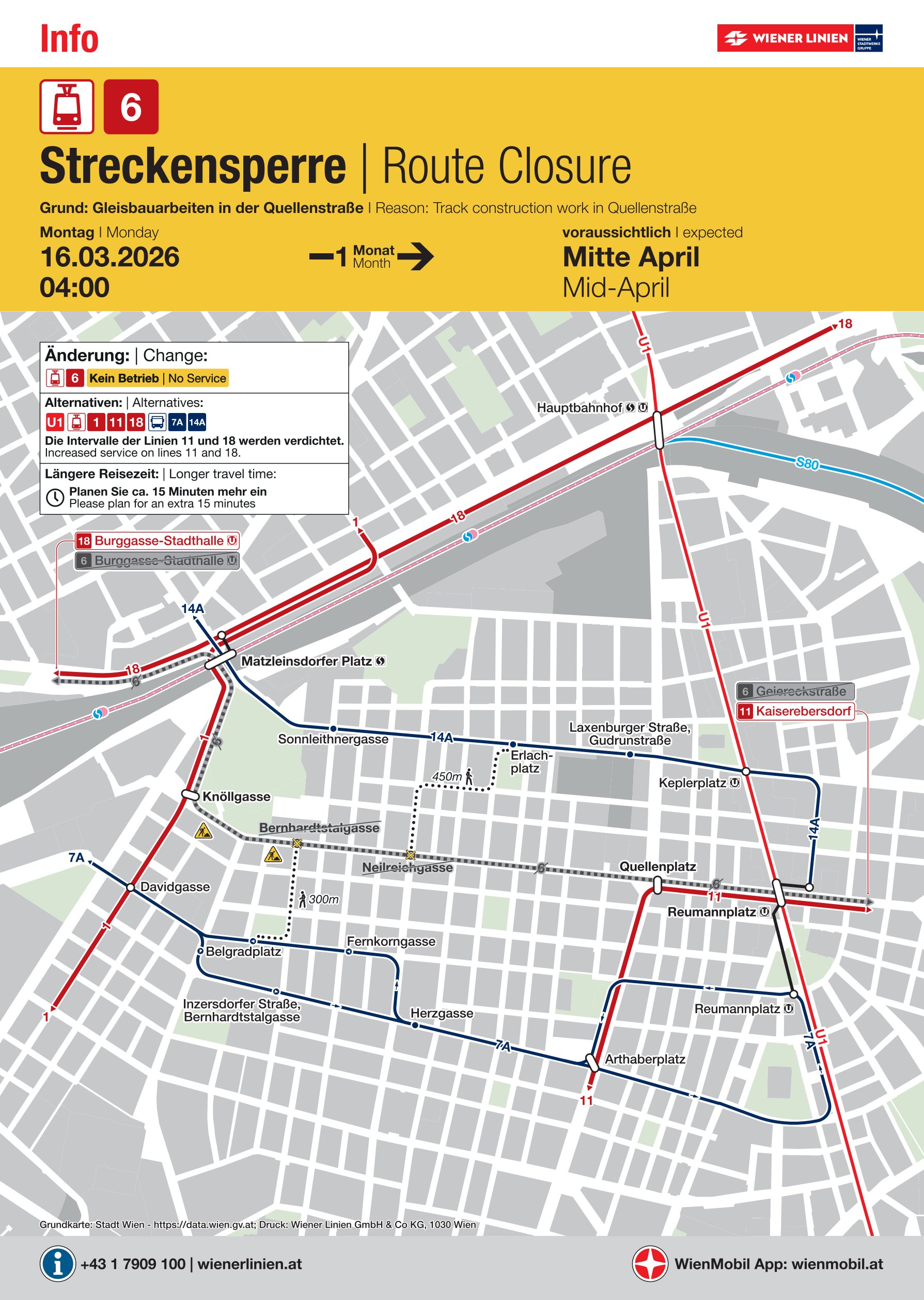 Auf dem Bild ist eine Karte zu sehen. Es wird die Sperre der Linie 6 und Ausweichm&ouml;glichkeiten gezeigt.